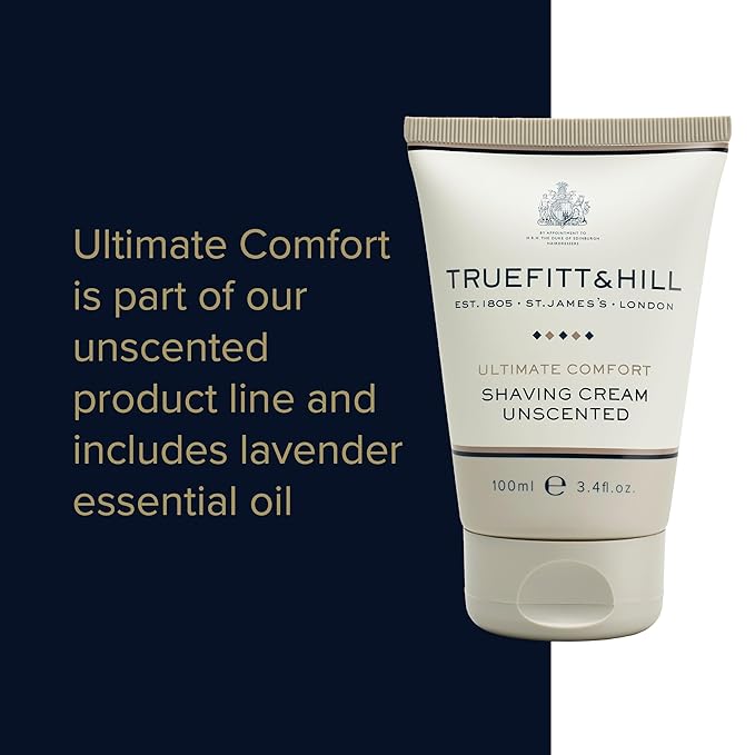 Truefitt & Hill Shaving Cream Tube - Ultimate Comfort - Premium Glycerin-Based Lather, Smooth Glide, and Hydration for a Luxurious Shave, No Added Fragrance - 2.65 oz.