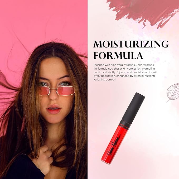Lip Gloss, Moisturizing Lip Color with Shimmer for Long Lasting Shine, Lightweight Lip Stain, Girls Non-Sticky Lip Gloss with Aloe Vera, W/Vitamin C, E (Vera's Red)