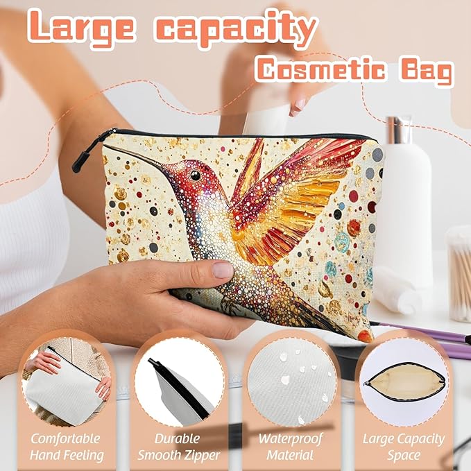 Cosmetic Bags Travel Makeup Toilet Case Waterproof Pouch for Women Girls 6.7X9.45inches - Gorgeous Speckled - Hummingbird Art