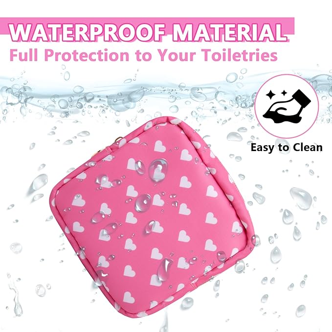 Mini Makeup Pouch for Purse， Small Cosmetic Bag Pouch Nylon Travel Toiletry Organizers for Women Girls, Cute Storage Zipper Pouch Coin Purse for School Work Camping(Mini-Pink Heart)