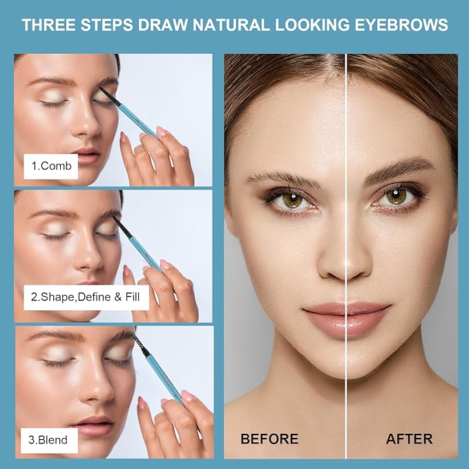 TurritopsisD Define & Fill Brow Pencil (2-Pack Black Brown) Eyebrow Pencil Pro Waterproof Smudge-proof Fine-Tip Very-thin Pen Built-in Spoolie Brush