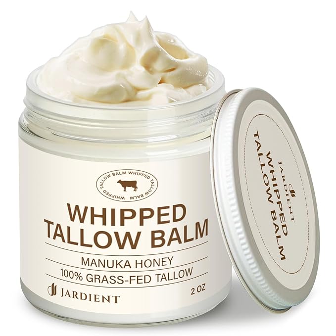 Beef Tallow Honey Balm for Skin: 100% Grass-Fed Beef Tallow Moisturizer For Face and Body - Organic Moisturizer Cream with Olive Oil Manuka Honey for Eczema and Dry Skin 2OZ
