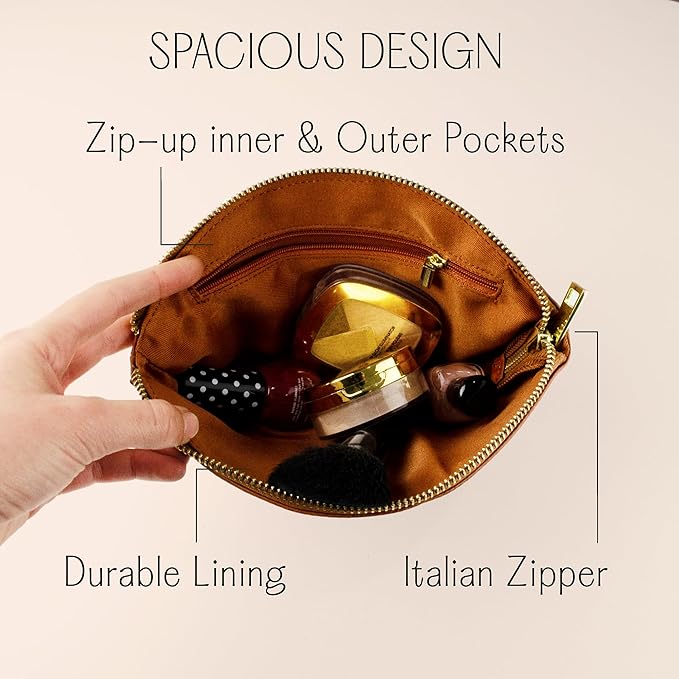 Personalized Makeup Bag • Genuine Leather Custom Cosmetic Bag • Mini Bag for Purse • Leather Make Up Pouch • Custom Toiletry Bag • Customized Bag with Name or Initials • Makeup Accessories for Women