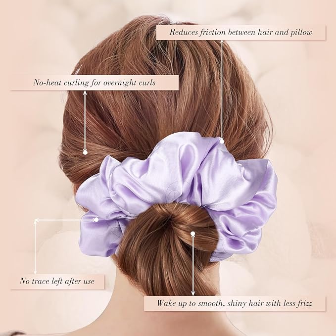 3Pcs Satin Hair Scrunchies, Large Sleepy Hair Tie Scrunchie for Thick Curls Ponytail Holders Stocking Stuffers Gifts for Women Girls