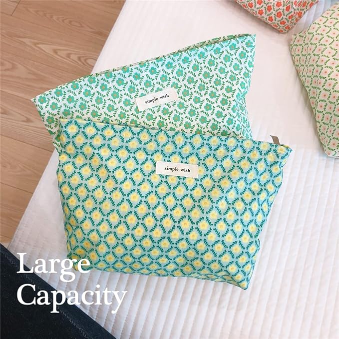 STARDW Aesthetic Floral Makeup Bag Cute Small Cosmetic Bags for Women Girls, Travel Toiletry Bag Large Capacity Zipper Makeup Pouch, Purse Organizer Pouches (Yellow Floral)