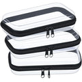 Hoolerry 3 Pcs Clear Hard Zipper Case Plastic Pouch Transparent Hard Case Clear Makeup Bag Portable Travel Organizer Bin for Cosmetics, Building Blocks, Puzzles(Black,S)