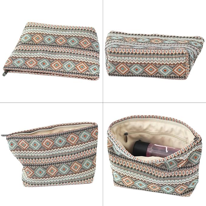 Stylish Jacquard Makeup Bag - Large Capacity Cosmetic Pouch & Travel Toiletry Organizer with Zipper, Perfect for Daily Use & Gifts