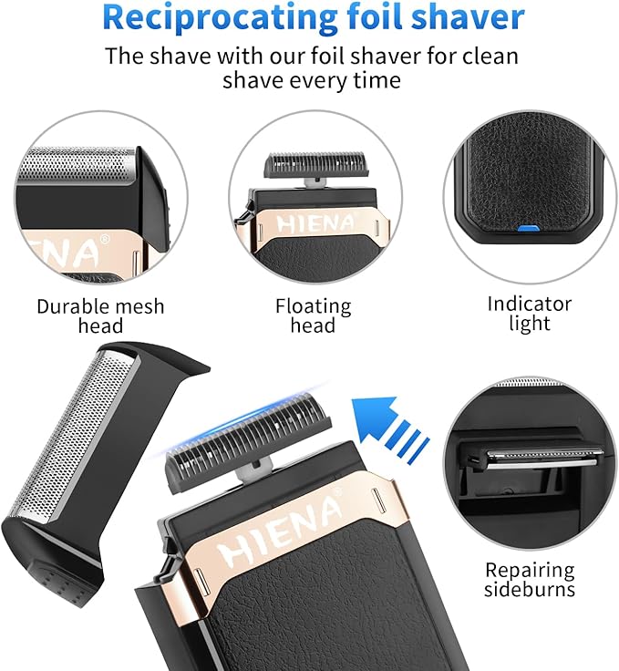 HIENA PRO Professional Cordless Hair Clippers for Men, T-Blade Beard Trimmer & Foil Shaver & Nose Hair Trimmer Set, Rechargeable Electric Barber Hair Cutting Grooming Kit