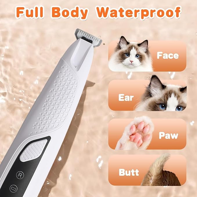 Professional Dog & Cat Trimmer - Quiet Electric Pet Grooming Kit for Ears/Eyes/Paws with LED Light - Cordless Battery-Powered Fur & Nail Clipper for Small/Large Breeds(White)