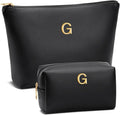 Women Gifts | Initial Makeup Bag Set for Girl Personalized Gifts for Bridesmaid Friend Graduation Teachers PU Leather Cosmetic Travel Toiletry Bag(Black,G)