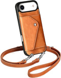 LUCKYCOIN Crossbody Wallet Phone Case for iPhone Air,100% Genuine Leather Wallet Phone Case with Expandable Flip Card Holder,Phone Purse for Women with Adjustable Removable Strap - Tan