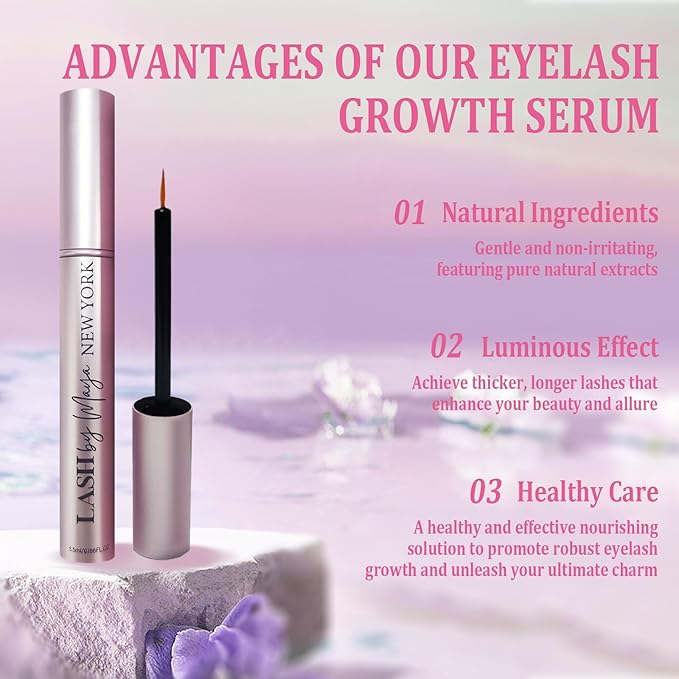 Eyelash Growth Serum with Natural Formula，Lash By Maya Serum Gentle & Vegan，Lash Essence for Eyelash Growth: Achieve Longer, Thicker, and Fuller-Looking Lashes 0.18Fl Oz (5.5ml)