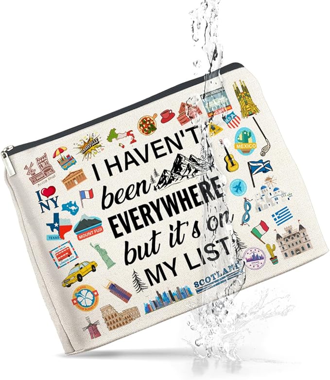 Travel Gifts Makeup Bag, Travelers Gifts for Women, Gifts for Women Who Like to Travel, Adventure I Haven't Been Everywhere But It's on My List Zipper Makeup Pouch
