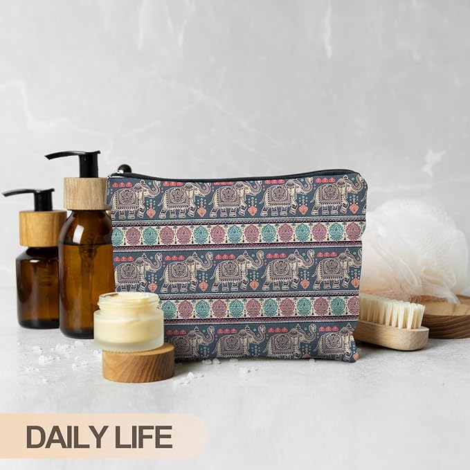 Bohemian Elephant Makeup Bag, Ethnic Indian Elephant Cosmetic Bags Toiletry Bag for Women, Elephant Gifts for Women, Boho Gifts for Women