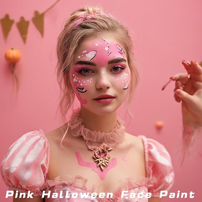 MEICOLY Pink Face Body Paint Stick(1.06 Oz),Blendable Halloween Face Paint ,Pink Accessories for Spirit Week,Sweatproof Waterproof Body Paint Makeup Oil Based Stick for Special Effects SFX Cosplay