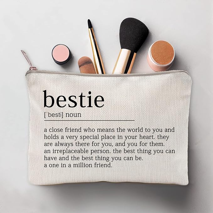 Bestie Makeup Case Best Friend Cosmetic Bag for Her for Sister Birthday Toiletry Bag Gift Motivation Quotes Sister Gift Bestie College Roommate Gfit (Bestie)