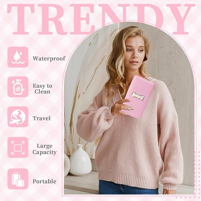 Small Personalized Initial A-Z Patch Makeup Bag,Pink Cute PU Leather Glitter Letter Cosmetic Bag for Teen Girls,Travel Toiletry Bag with Zipper,Preppy Monogrammed Birthday Gift for Daughter Niece I