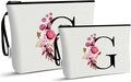 Vavabox A-Z Personalized Makeup Bag, Birthday Gifts for Women Mom, Gifts for Best Friend, Bride Bridesmaid Cosmetic bag (G, 03-White Set)