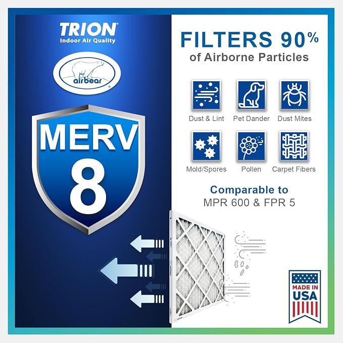 16x25x1 Air Filter MERV 8 TRION Air Bear Pleated HVAC Air Filters Replacement - Image 6