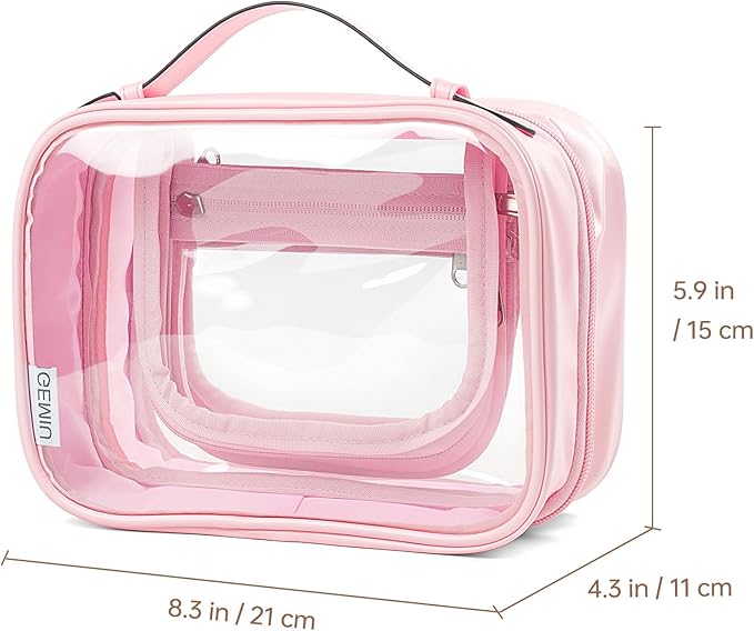 GEMIU Clear Makeup Bag Toiletry Bag for Women 4 Compartments Travel Cosmetic Case Large Capacity Waterproof Skincare Pouch Organizers with Zippe Deep Pink