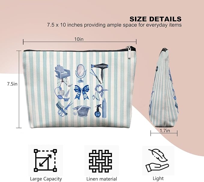 Chinoiserie Hairstylist Gifts Women Makeup Bag Make Up Bag, Blue Bow Cosmetic Bags for Hairstylists, Hairdresser Gifts for Cosmetology Student Teen Girls