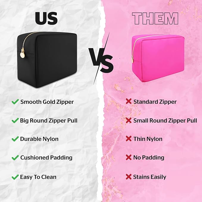 DANCOUR Nylon Makeup Bags for Women Large Preppy Travel Toiletry Pouch Cosmetic Bag Makeup Organizer
