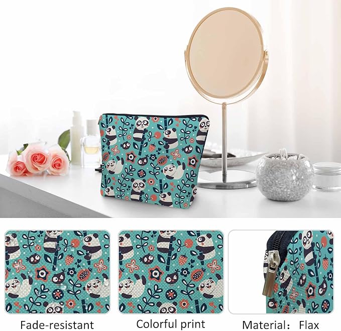 Panda Cosmetic Bags For Women, Cute Pandas Bamboo Berry Flowers Roomy Makeup Bag Toiletry Bag Accessories Organizer Storage Bags Makeup Pouch For Travel Business Gym Camping Bathroom