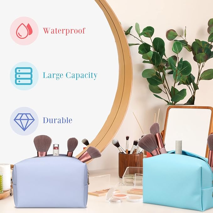 Sanwuta 9 Pcs Makeup Bags Bulk PU Double Zippers Cosmetic Bag Makeup Toiletry Christmas Small Pouch Portable Travel Organizers Case for Women Bridesmaid Party End of The Year(Pink, Blue, Purple)