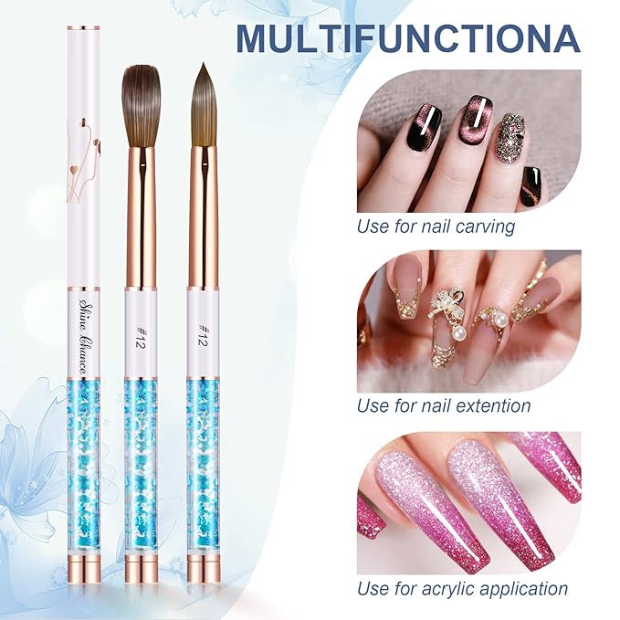 Acrylic Nail Brush Size 12, 100% Real Kolinsky Art Nail Brush for Acrylic Powder Application, Handmade Women Manicure Nail Extension Tool for Professional DIY Home Salon and Beginners
