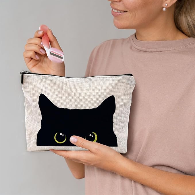 Cat Makeup Bag, Black Cat Kitty Kitten Cosmetic Bags for Women, Cat Owners Gifts, Black Cats Small Makeup Cosmetic Bag for Purse