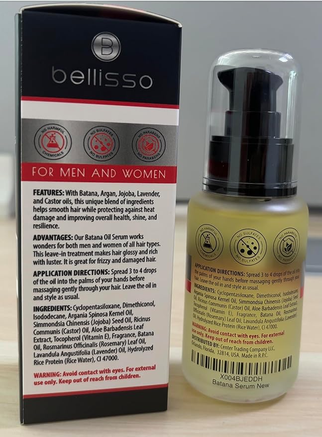 Batana Oil Hair Serum - Repair Thinning, Dry, Damaged, Fine and Split Ends - Thickening, Lightweight Formula - Anti Frizz and Heat Protection Control Products for Men and Women - Curly and Frizzy Mix