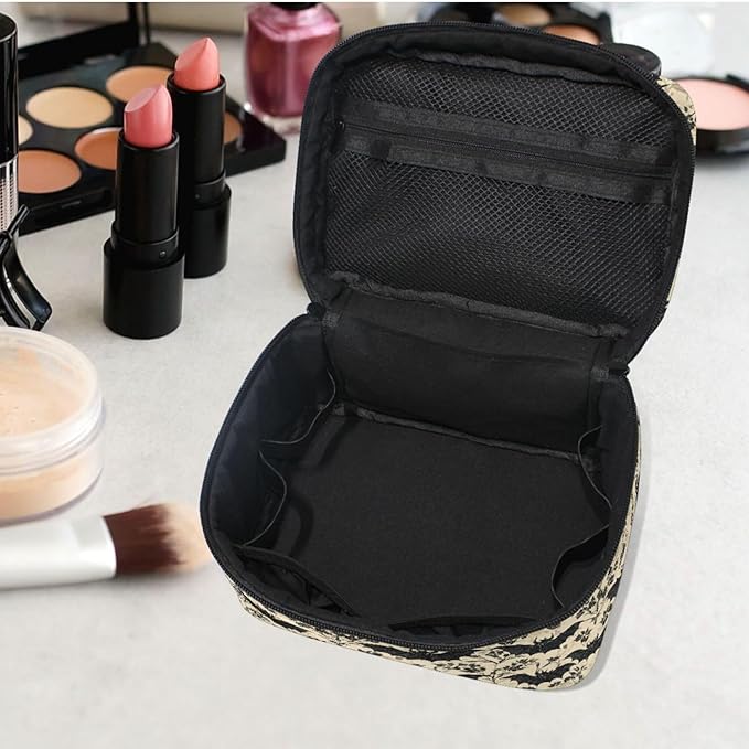 MNSRUU Makeup Bags, Bats and Flowers Vintage Makeup Organizer Bags Toiletry Bag Box Travel Cosmetic Bag Make Up Train Case for Women Teen Girl Ladies