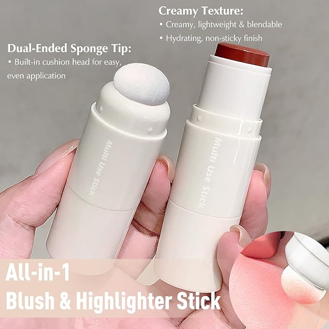 Nude Wheat Blush Stick, Glowing Cream Blush Makeup Multi-Use for Cheeks Lips Body, Hydrating Natural Lightweight Iluminadores De Maquillaje Buildable Watercolor Face Balm Highlighter Stick