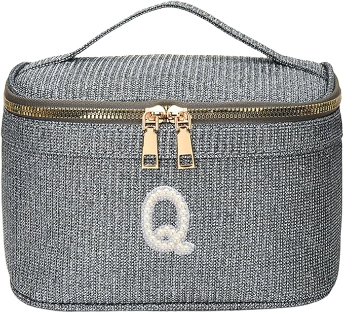 EURYNOME Makeup Bag with Custom Letter Q, Water-Resistant Travel Organizer Pouch, (8.3x5.1x5.1 Inch) Cosmetic Case for Women