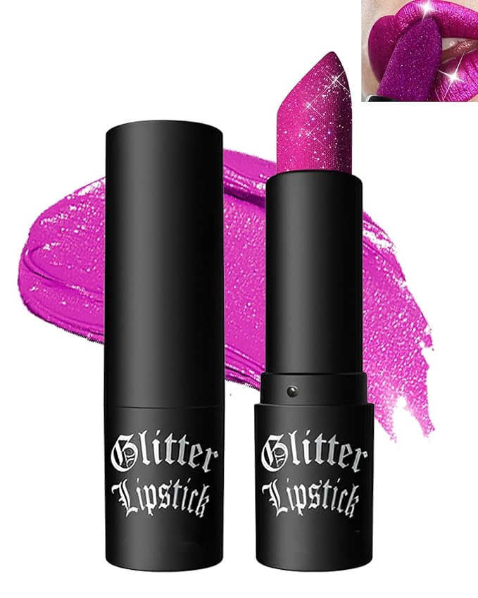 Diamond Glitter Matte Lipstick,Rose Red Tinted Lip Gloss,Metallic High Pigment Lip Stain Lipstain,Longlasting Waterproof Non-Stick Lipgloss Lipstick,Shimmer Lip Blam Tint,Makeup Gift for Women-04