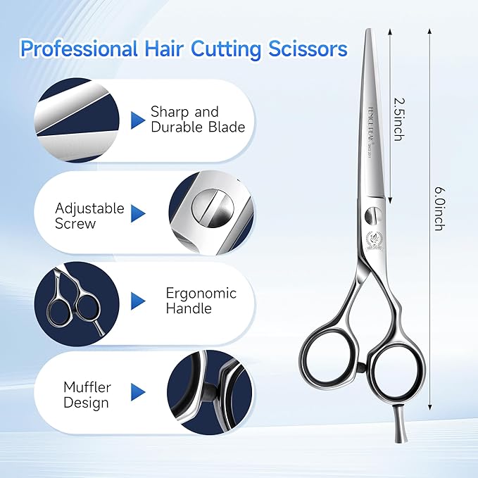 Fenice Peak 6'' Hair Cutting Scissors Set, Professional 440C Stainless Steel Barber Shears Kit with Cutting & Thinning Scissors, 9 PCS Hairdressing Tools for Men Women Salon Home Use