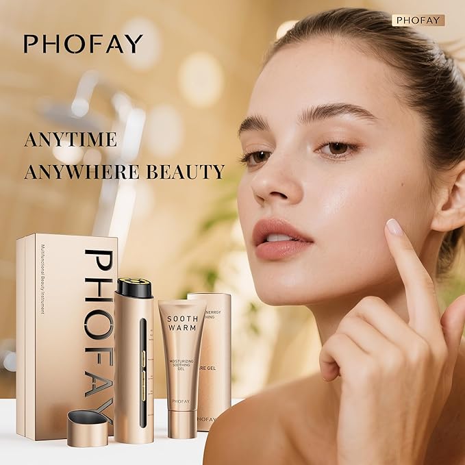 PHOFAY 4-in-1 Facial Device, 1.4oz Matching Gel. Multi Functional Beauty Device, Lifting, Firming, Puffiness Reduction and Promote Absorption & Soothing Care Calm Skin, Youthful Glow (Golden)