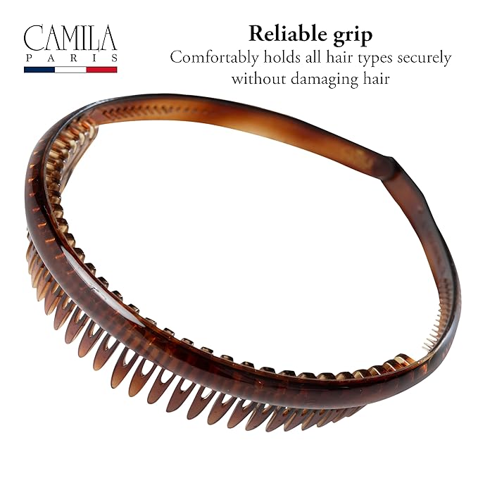 Camila Paris AD109 French Headband for Women Tortoise Shell, Strong Hold Grip Women's Hair Band, Very Flexible, No Slip and Durable Styling Girls Hair Accessories, Made in France