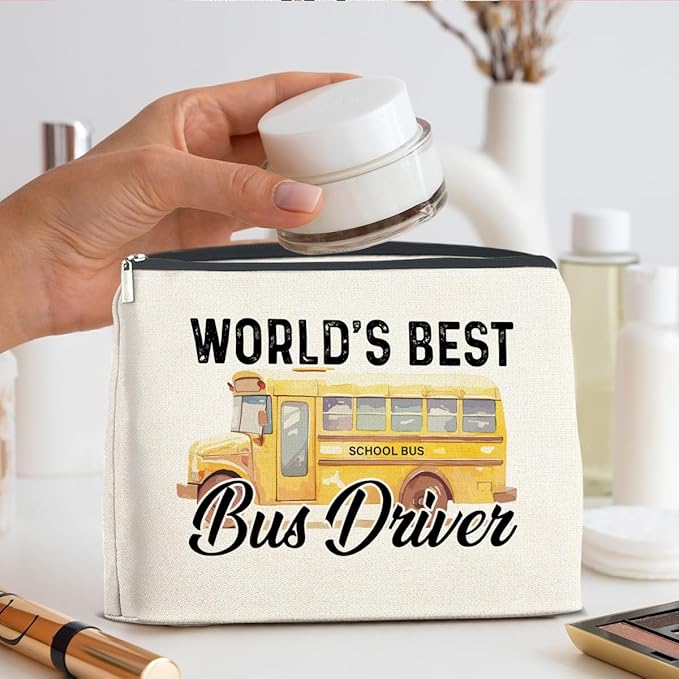 Bus Driver Gifts Makeup Bag School Bus Driver Appreciation Gifts, Thank You Gifts for Bus Driver, World Best Bus Driver Zipper Makeup Pouch