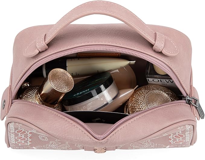 Montana West Wrangler Makeup Bag for Women Small Cosmetic Toiletry Bags Western Paisley Make Up Pouch Durable Cute Travel Purse, Pink