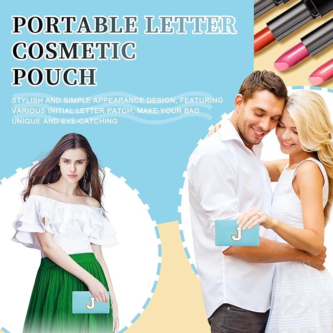 Personalized Initial Letter Patch Makeup Bag, Preppy Portable Chenille Letter Cosmetic Bag with Zipper, PU Leather Waterproof Travel Toiletry Bag Monogram Make Up Pouch for Women Girls