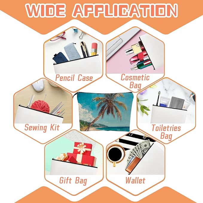 Cosmetic Bags Travel Makeup Toilet Case Waterproof Pouch for Women Girls 6.7X9.45inches - Tilted Coconut Tree on A Tropical Beach