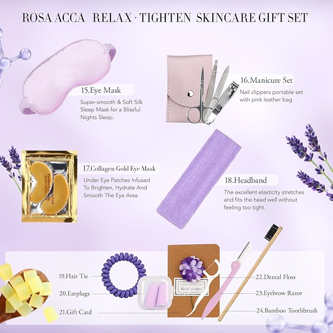 Skin Care Set for Women, 28Pcs Skin Care Kit includes Face Cream, Essential Oil, Scented Candle, Lavender Scented, Spa Birthday Gifts for Women, Mother's Day Gift