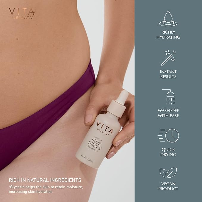 VITA LIBERATA Everyday Body Blur Drops Medium 1.59 Fl Oz, Body Makeup, Wash Off Tanning Drops, Water Resistant, Matte Satin Skin Finish