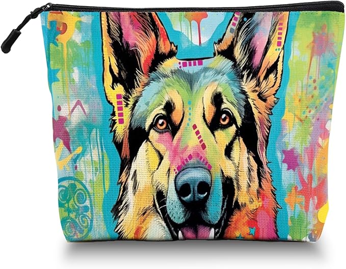 Cosmetic Bags Travel Makeup Toilet Case Waterproof Pouch for Women Girls 6.7X9.45inches - German Shepherd in A Color - Splashed Artistic Background