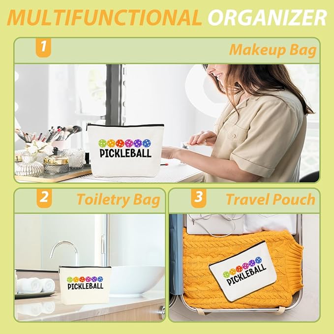 Pickleball Gifts Makeup Bag Accessories Cosmetic Bag Zipper Pouch Pickleball Lover Gifts for Girls Women Fans Player Coach Colleague Christmas Birthday Gifts