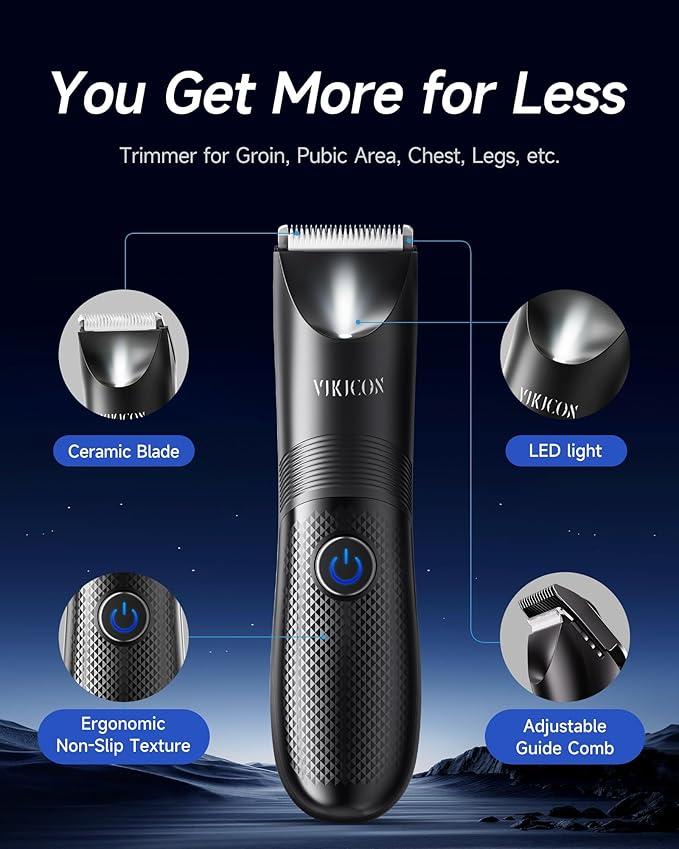Manscape Trimmer for Men - No Nicks Electric Razor-Shaver for Balls/Pubic/Groin/Legs/Chest Hair Removal w/Light & Ceramic Blade, IPX7 Waterproof Body Groomer USB-C Charging, Gifts for Him Dad