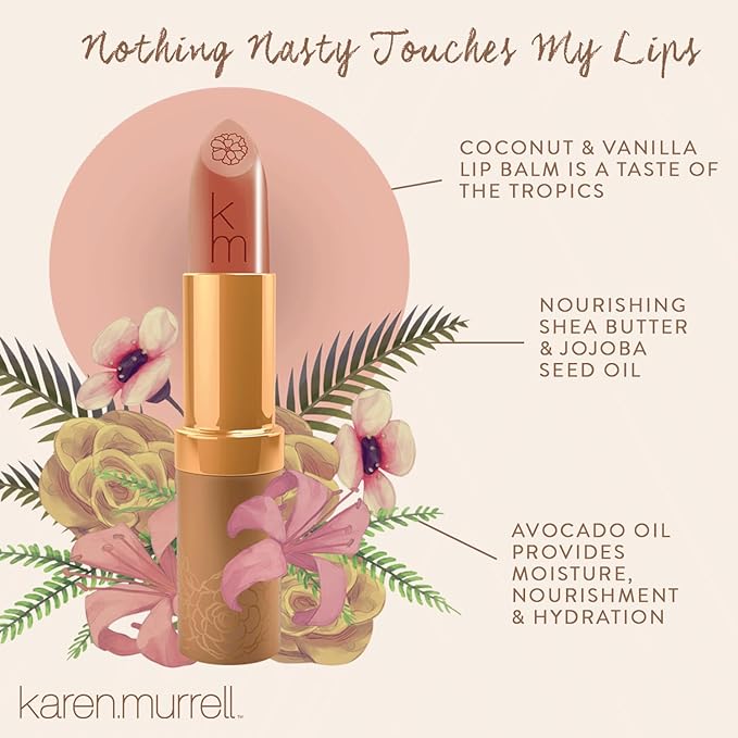 Karen Murrell Natural Lipstick - Lip Tint 45 Coconut Infusion - Sheer Buildable to Glossy Lip Tint - 100% Natural Ingredients, Moisturizes & Hydrates Lips - Paraben & Cruelty Free