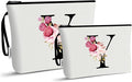 Vavabox A-Z Personalized Makeup Bag, Birthday Gifts for Women Mom, Gifts for Best Friend, Bride Bridesmaid Cosmetic bag (Y, 03-White Set)