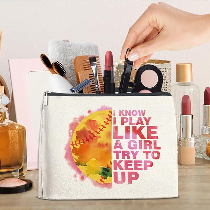 Softball Gifts: Makeup Bag for Her, Coach & Player Gifts - Cosmetic Travel Bag Pouch
